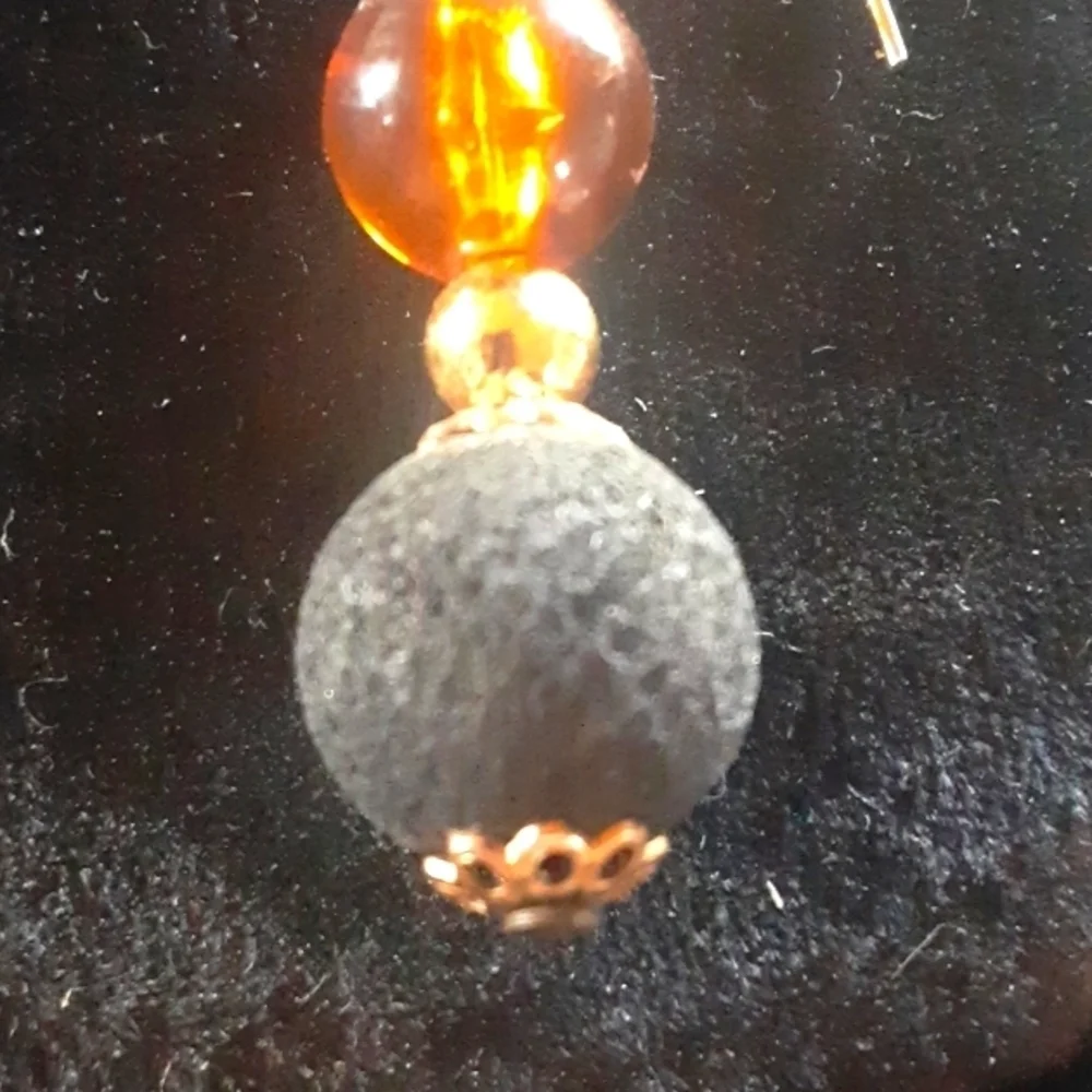 Gold Tone and Black Beaded Earrings with Textured Design